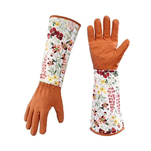 Guantes largos de jardinería a prueba de espinas para mujeres y hombres, 1 par naranja