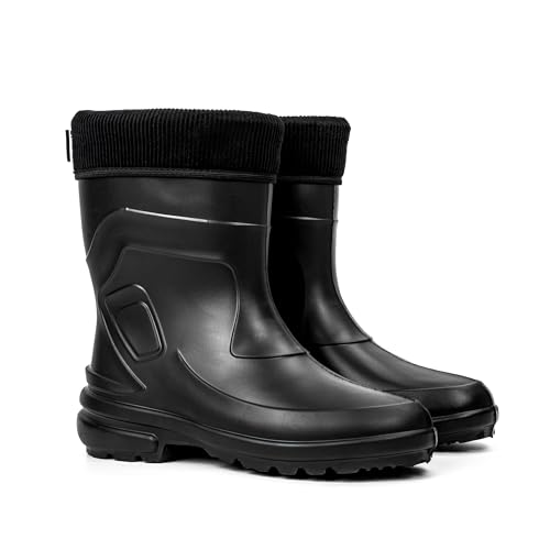 HEYO Damen Gummistiefel Halbhoch Regenstiefel Wasserdicht Gefüttert Stiefel Stiefeletten für Herbst Winter Jessy (Schwarz, EU Schuhgrößensystem, Erwachsene, Numerisch, M, 38)