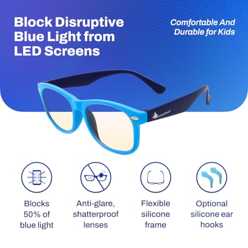 Image of DefenderShield Blue Light Blocking Glasses Kid Series for Computer, Mobile, Gaming, Sleep-Purple - Anti Eye Strain, Headache