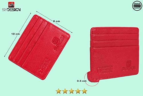 Image of SHDESIGN Harry Red Credit /Debit /ATM Card Holder Small Slim Minimalist Front Pocket Genuine Leather Wallets for Men /Women