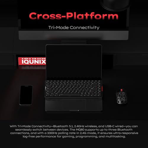 Image of IQUNIX MQ80 Low Profile Mechanical Keyboard for Work and Gaming Tri Mode Wireless Wired CNC Aluminum Hot Swappable RGB Backlit Long Battery Life VIA Support (Silver)