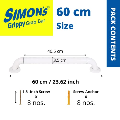 Image of Simon's Grippy Heavy-Duty Nylon and SS304 Inside Bathroom and Toilet Anti Slip Grab bar for Elderly Hand Railing and Safety Handle| White | 3.5 cm Broad, 60 cm Length Grab Rail - 1pcs