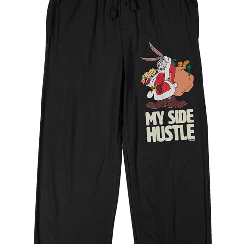 Bioworld Looney Tunes My Side Hustle Holiday Bugs Bunny Men's Black Sleep Pajama Pants2