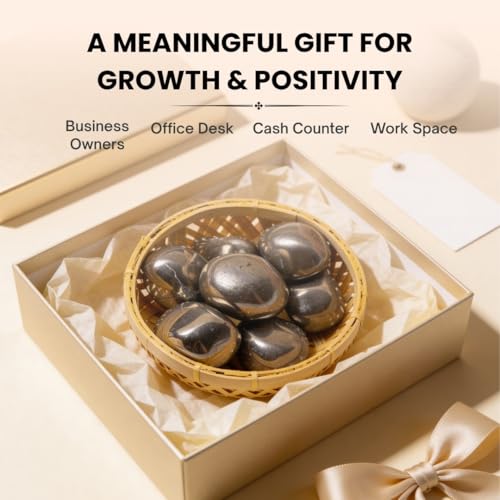 Image of Plus Value Premium Pyrite Tumbled Pebbles Stone for Wealth & Money Attraction Reiki Healing Crystal Chakra Aura (200gm, Basket)