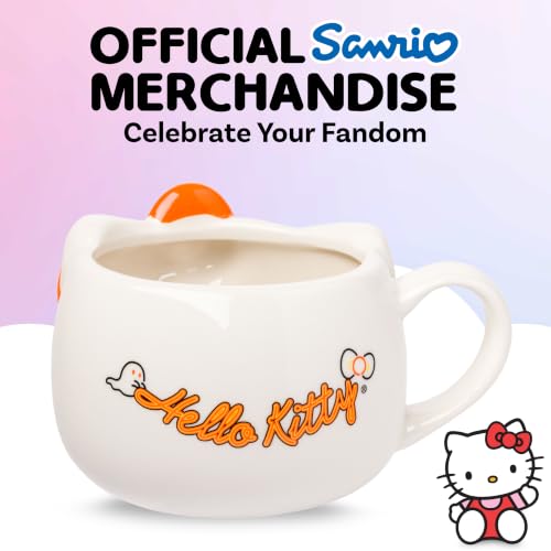 Image of Silver Buffalo Sanrio Hello Kitty Orange Black Bow, 3D Sculpted Mug, 20oz | Halloween Colors, Ceramic, 0.59 Liters