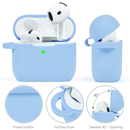 Image of Case Compatible for Apple Airpods 4 - VISOOM Airpods 4 Cases 2024 Cover Women Anti-Drop Silicone iPods 4 Earbuds Wireless Accessorie Charging Cases Girl Bling Keychain for Airpod iPods 4th Generation