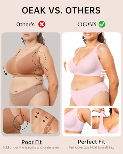 Image of OEAK Womens Deep V Bras Wireless Comfortable Bra Supportive No Underwire Bras Tshirt Push Up Bralettes Plunge Seamless Bra