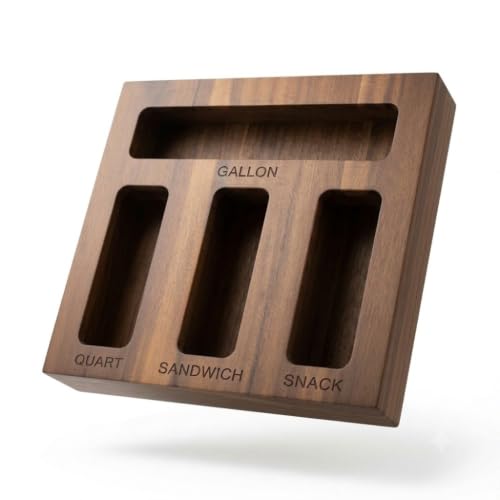 Grain Haven Premium Acacia Wood Sandwich Bag Storage Box - Food Storage Bag Holder, Snack Bag Storage Organizer, Plastic Bag Organizer for drawer, Kitchen Organization and Storage Solution