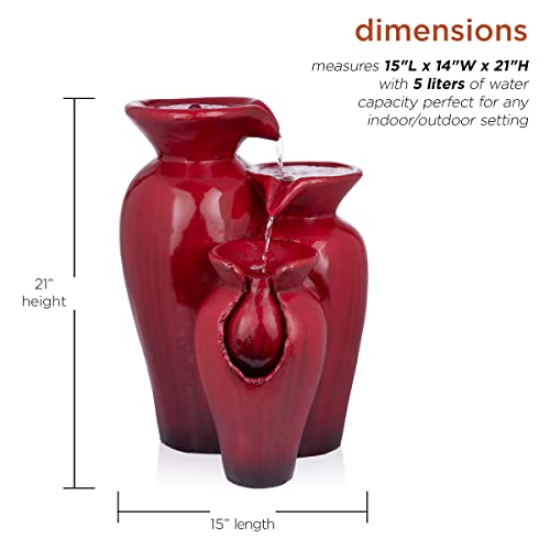 Alpine Corporation 21" H Outdoor 3-Tier Jar Fountain, Red #TOP2