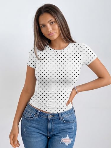 Image of Trendy Queen Womens Basic T Shirts - Stretchy Soft Slim Fit Short Sleeve Y2k Cute Summer Crop Workout Tops