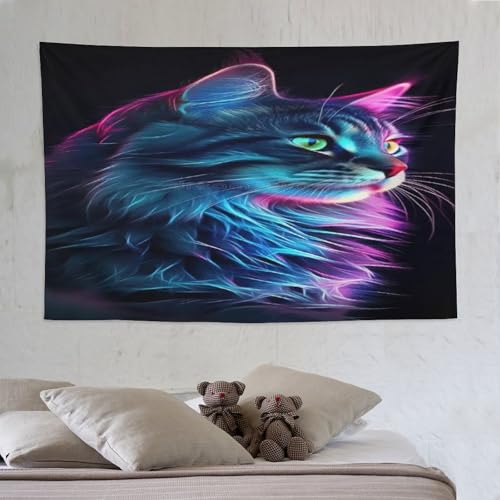 Tapisserie murale chat sombre néon pour créer une ambiance salon moderne PAZZK