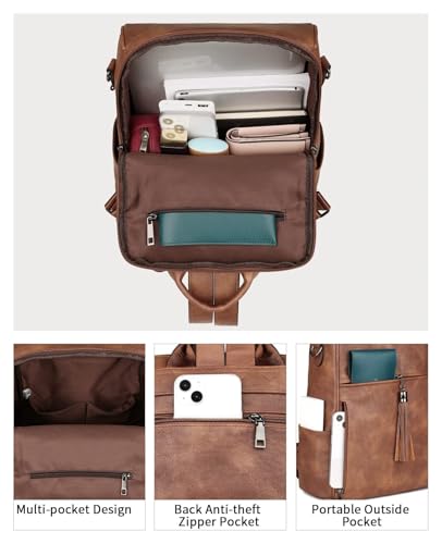Image of FADEON Leather Backpack Purse for Women Designer Travel Backpack Purses PU Fashion Ladies Shoulder Bag with Tassel