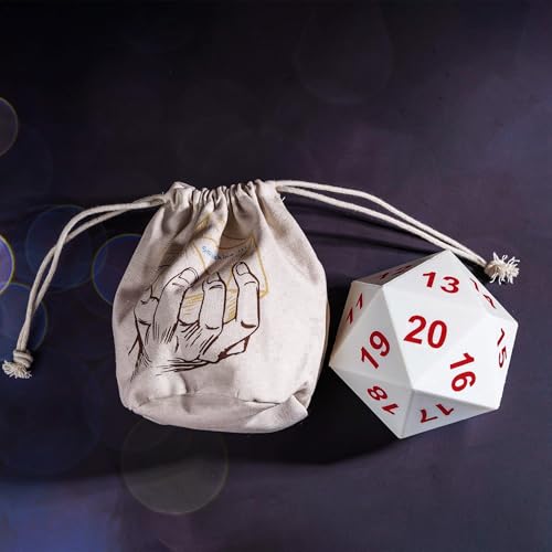 Image of Large D20 Foam DND Dice, Jumbo 80mm Spindown D&D RPG 20 Sided Dice with Drawstring Bag for Role Playing Games (White )