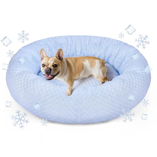 Donut Dog Bed for Small & Medium Dogs - Cooling Pet Bed with Non-Slip Bottom, Summer Comfort Dog...