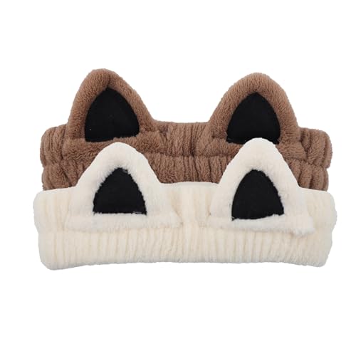 2 Pcs Cat Ears Spa Headbands, Skincare Face Wash Headbands Soft Coral Fleece Elastic Headband Cute Animal Headbands Fuzzy Cat Makeup Headband for Women Girls Washing Facial Makeup