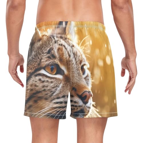 Mens Swim Trunks with Liner, Lynx Raindrop Closeup Cool Quick Dry Beach Swim Shorts, Swimwear Bathing Suits S2