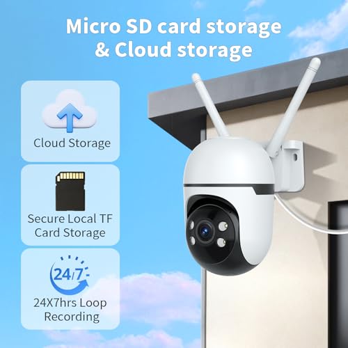 Image of 2K Home Security Camera Outdoor,360 Pan Tilt 2.4G /5G Home Surveillance Camera,WiFi Outdoor Security Cameras With Color Night Vision,Human Detection and Tracking,24 /7 Recording,Cloud & SD Card Storage