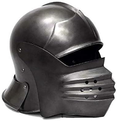 ARTIZANSTORE Medieval Knight Steel Medieval Knight Cosplay LARP Sallet Armor Helmet Halloween Costume Replica Blackt Reenactment Replica Adults Halloween Costume