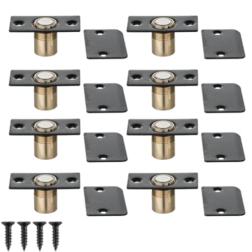 Image of JQK Closet Magnetic Door Ball Catch Hardware, 430 Stainless Steel Catch Adjustable with Strike Plate, Black Finish 8 Pack, HBC120-BK-P8
