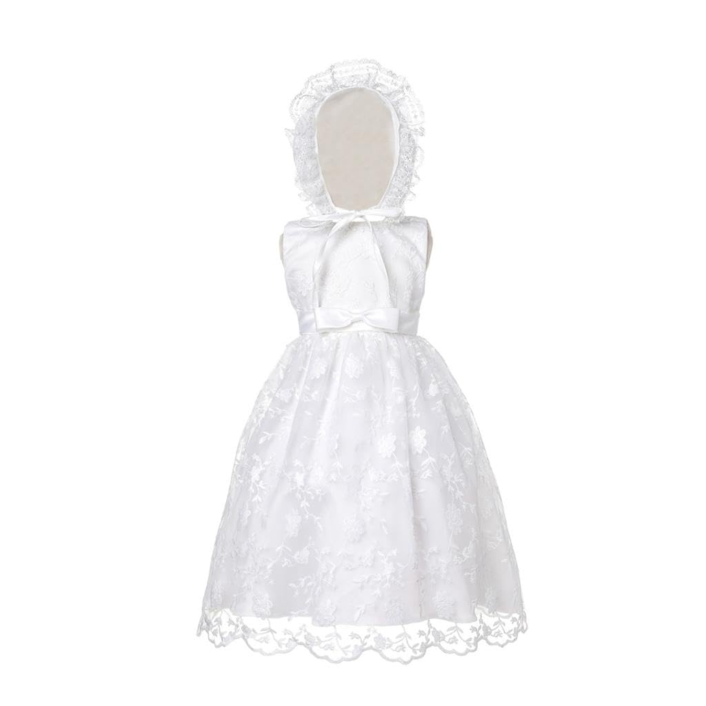 Lito Angels Taufkleid Kleidung Set mit Spitze Mütze für Baby Mädchen Alter 3-18 Monate, Cremeweiß
