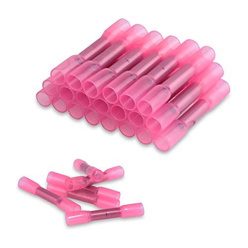 Imguardz 100PCS Heat Shrink Wire Connectors Kit, Insulated Soldering Terminal Butt Electrical Marine Automotive Splice Wire Cable Crimp Connector Waterproof (22-16 Awg) Red