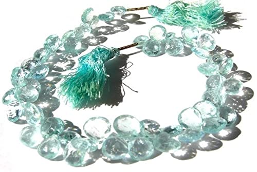 Aquamarine faceted heart briolette perle pierre naturelle en fil