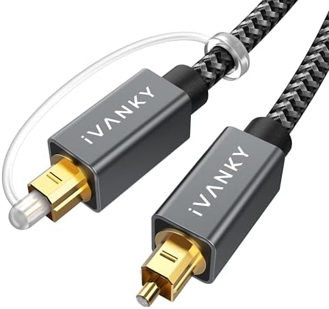 IVANKY Optical Audio Cable 3.3ft/1M Digital Audio Optical Cable for Soundbar, S/PDIF Toslink Fiber Optic Cord [Braided, Gold-Plated Connectors, CL3 Rated] for TV, Samsung, Xbox/PS4, Sonos-Grey