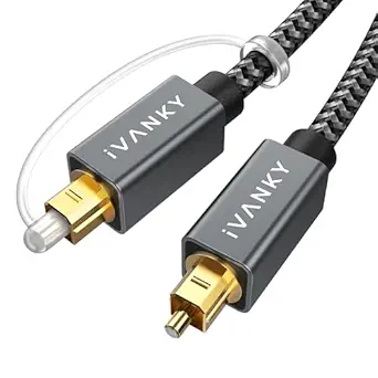 IVANKY Optical Audio Cable 3.3ft/1M Digital Audio Optical Cable for Soundbar, S/PDIF Toslink Fiber Optic Cord [Braided, Gold-Plated Connectors, CL3 Rated] for TV, Samsung, Xbox/PS4, Sonos-Grey