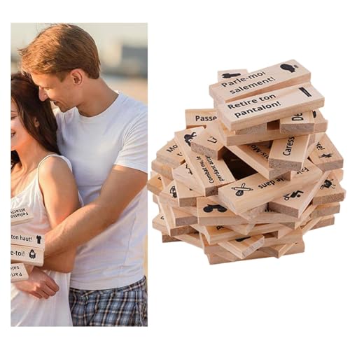 Français - Jeux de couple Lust Tower - 48 pièces classiques en bois - Jeu de 48 tours empilables en bois pour couples d'adultes, jeux de nuit pour adultes - Jeu de fête d'intérieur pour adultes