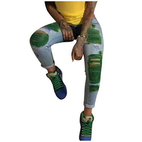 Hessimy Boyfriend Jeans for Women,Women's Stretch Pull-On Skinny Ripped Distressed Denim Jeggings Regular-Plus Size Green