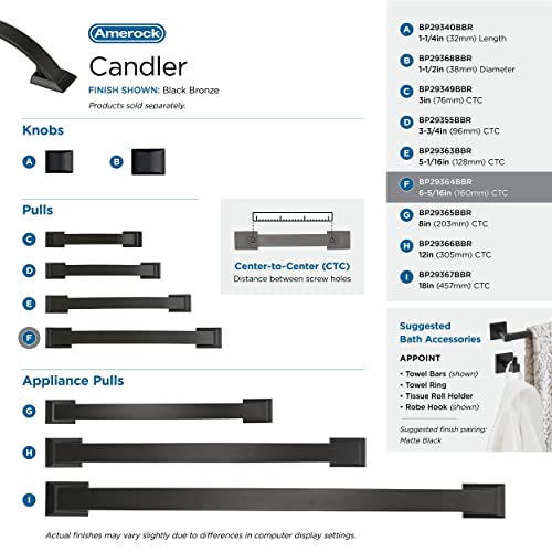 Image of Amerock | Cabinet Pull | Black Bronze | 6-5 /16 inch (160 mm) Center to Center | Candler | 1 Pack | Drawer Pull | Drawer Handle | Cabinet Hardware
