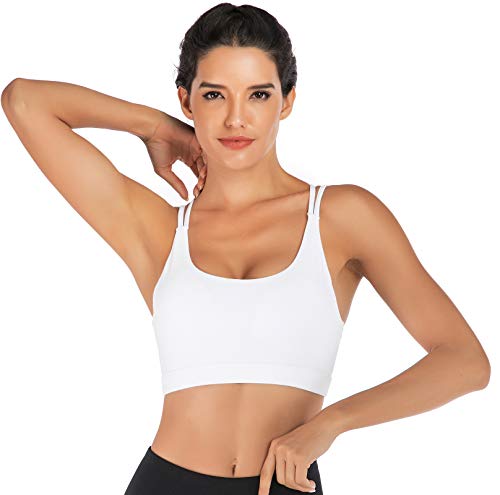 RUNNING GIRL Strappy Sports Bra for Women, Sexy Crisscross Back Medium Support Yoga Bra with Removable Cups(WX2354 White,L) - Image 3