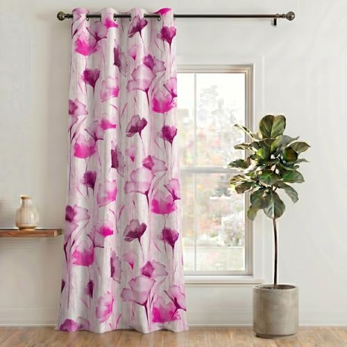 Image of Home Sizzler 1 Piece Abstract Garden Eyelet Polyester Semi Transparent Window Curtains-5 Feet, Purple