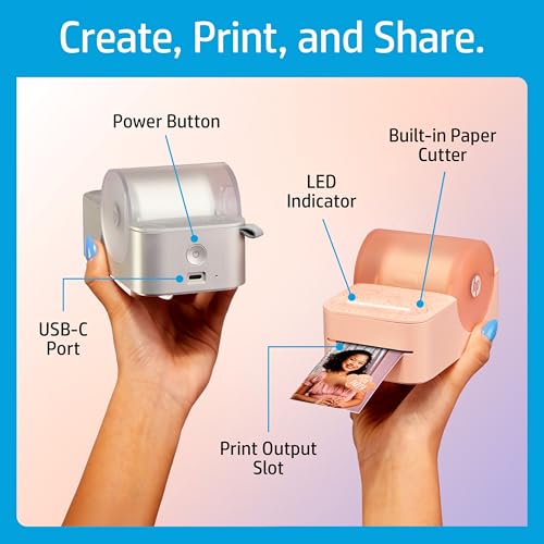 Image of HP Sprocket Panorama Instant Portable Color Label & Photo Printer (Pink) Starter Bundle with case Zink roll