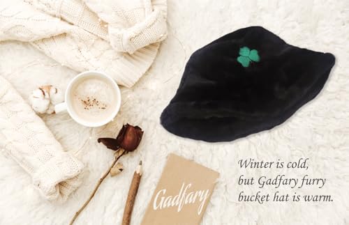 Image of Bucket Hat Women Furry Fuzzy Bucket Hats for Ladies, Winter Warm Fluffy Plush Faux Fur Hat for Women