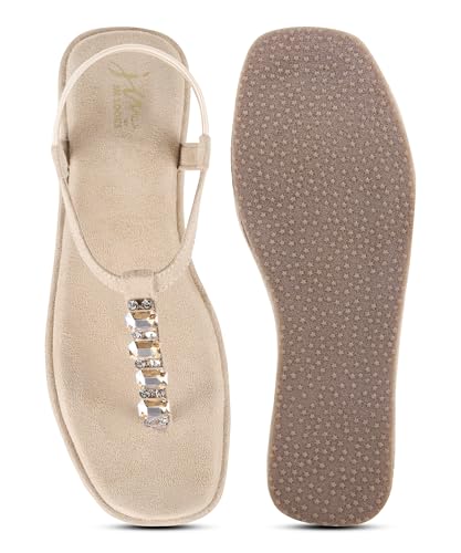 Image of JM LOOKS Soft Material Platform Wedge Sandals with Crystal T-Strap Detail and Secure Elastic Ankle Support