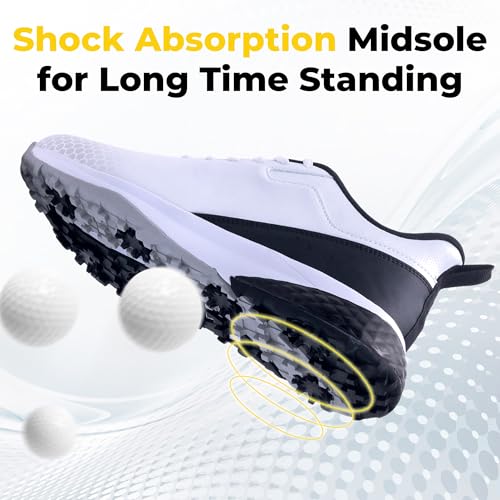 Image of Men's Spiked Golf Shoes Slip-On Waterproof Non-Slip Lightweight Outdoor Walking Shoes for Golfers Footwear US Size 7-12