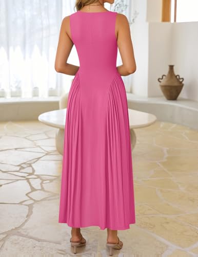 Image of ZESICA Womens 2026 Summer Sleeveless Square Neck Sundress Casual Long Flowy A Line Beach Vacation Maxi Dresses