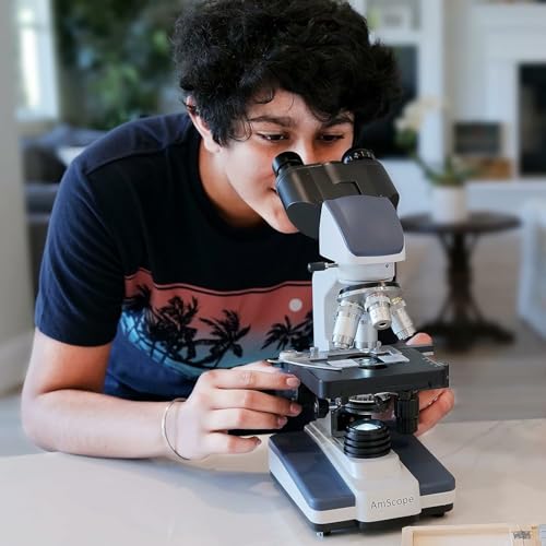 Image of AmScope - 40X-2500X LED Binocular Compound Microscope with 3D Stage, 5MP Digital Camera, 50-Piece Prepared Slides Set, and 3-Piece Precision Tweezers Set - VB-B120C-PRO