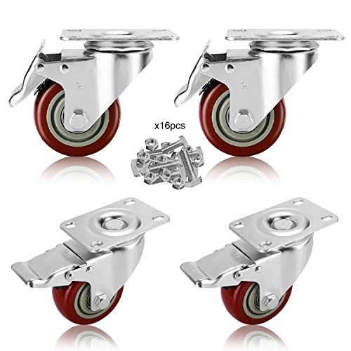 PRITEK 3 inch Swivel Caster Wheels Bearing 1000 lbs 4 Pack Heavy Duty
