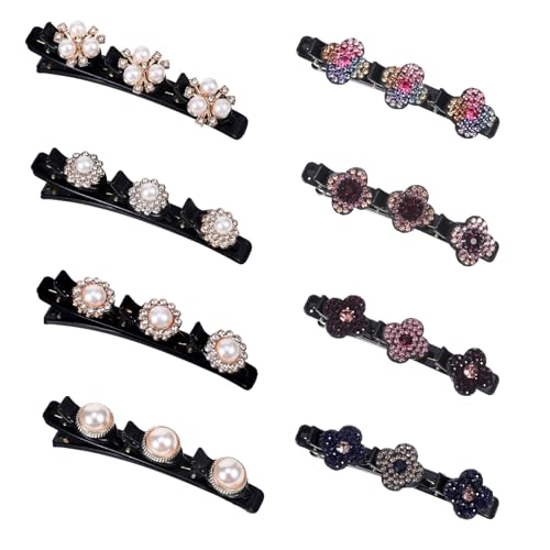 8 Pcs Sparkling Crystal Stone Braided Hair Clips Duckbill Braid Braided Hair Clip for Women Flower Rhinestone Hair Accessories for Women Decorative Barrettes for Styling With 3 Small Clips