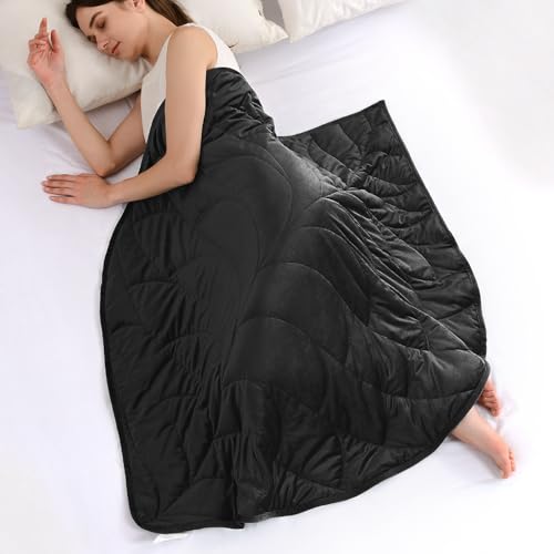 Image of Kaisa Weighted Blanket for Adults (7 lbs, 41 inch x 53 inch),Soft Weighted Lap Blanket Machine Washable, Small Heavy Blankets with Glass Beads for Travel & Sleep,Black