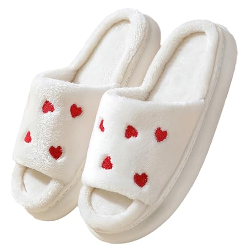 Platform Slippers Women Valentines Fuzzy House Slipper Fluffy Shoes Furry Heart Coquette Soulmate Memory Foam Thick Sole Slip-on Bedroom