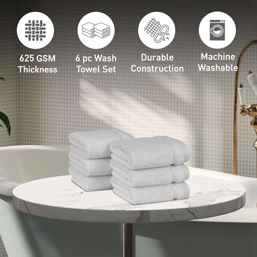 Image of MYTRIDENT Face Towels Set of 6 Cotton | Finesse Collection | 30 cm x 30 cm | Face Towel for Women and Men | 625 GSM, Zero-Twist, Luxuriously Soft, 100% Cotton - Grey