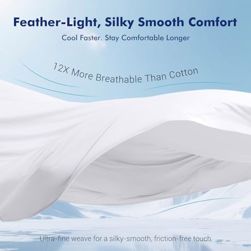 Image of Elegear King Cooling Sheets for Hot Sleepers, Silver Infused Arc-Chill 3.0 Bed Sheet Set, Q-Max 0.5 Silky Soft Breathable Cool Bedding Set for Night Sweats, 18 inch Deep Pocket, 4 Pieces, White