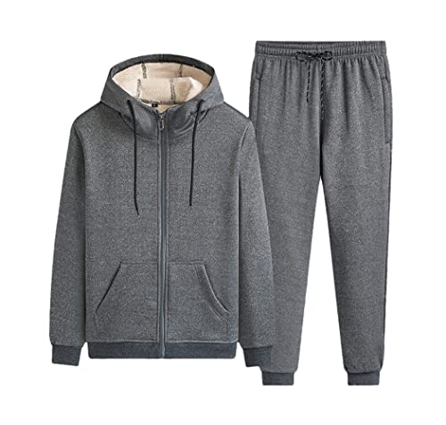 Survêtement hiver doublé fourrure homme gris ensemble jogging chaud 2 pièces taille M