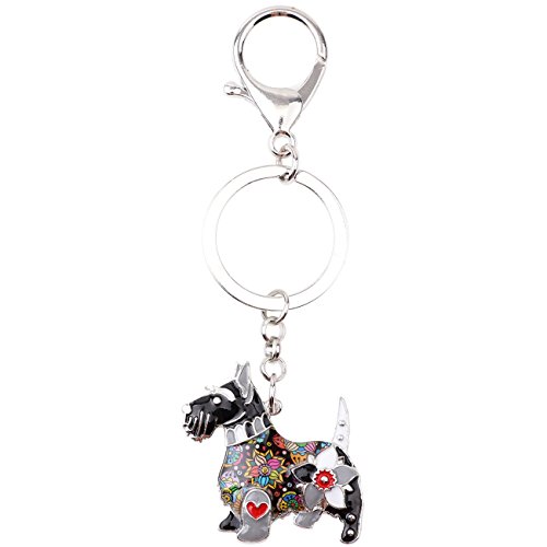 Duowei Floral Enamel Scottish Terrier Keychain Zinc Alloy Pet Keyring Bag Car Decoration For Women Girl Charm Gift (Black) #TOP3