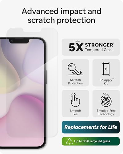 Image of ZAGG Glass Elite Screen Protector for Apple iPhone 17e / 16e / 14 /13 / 13 Pro - Advanced Impact and Scratch Protection, Anti-Fingerprint Technology, InvisibleShield, Easy to Install