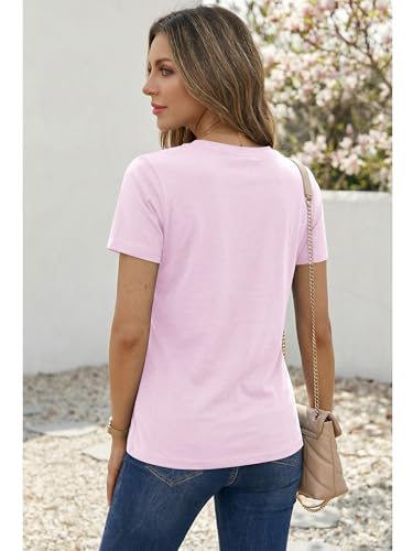 Women's T Shirt Cotton T-Shirts Short Sleeve Crewneck Basic Solid Color Tee Loose Fit Shirts Breathable Comfy Summer Tops for Women 2026 Light Pink — view 5