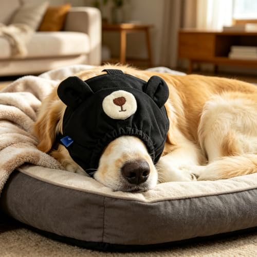 Image of NACOCO Dog Calming Cap Eye Mask Nylon Shading Pet Anxiety Mask Muzzle for Grooming Anti Car Sickness (Bear,S)